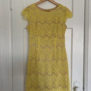 Yellow Lace Cap Sleeve Dress, Size S